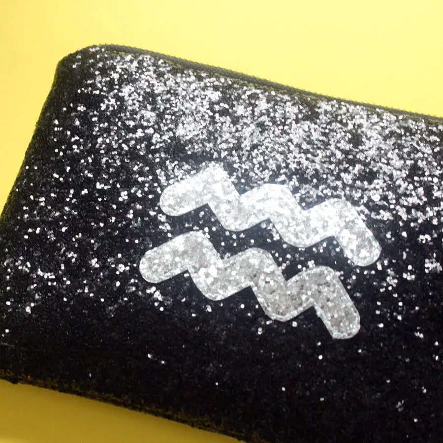 black glitter printed zodiac sign glitter clutch cosmetic bag wholesale makeup organizer bag