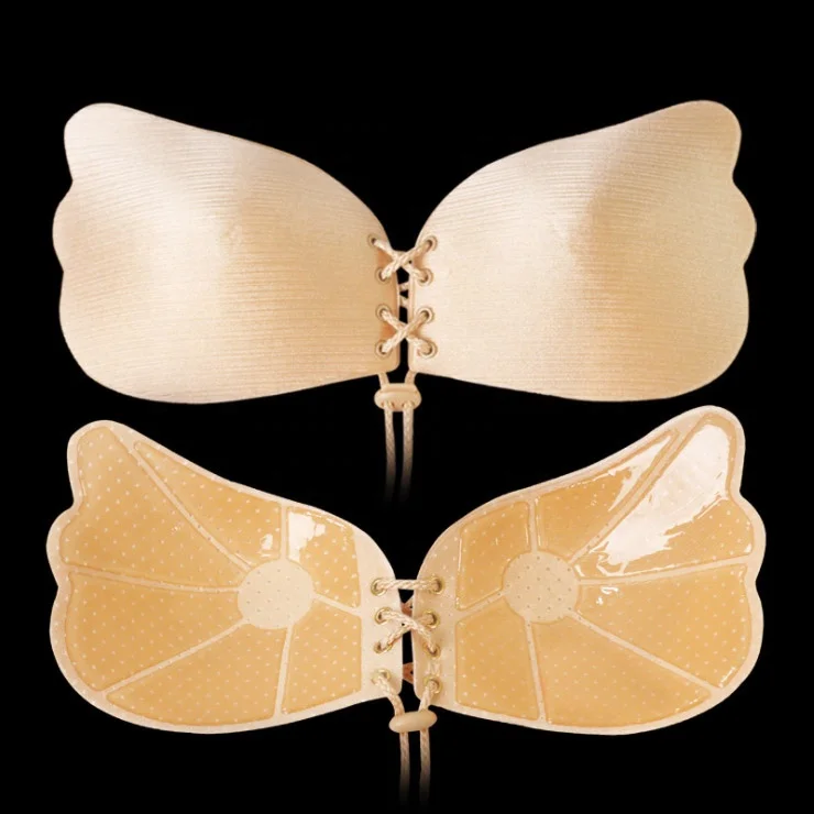 Self adhesive invisible nipple showing bra with drawstring fly strapless sexy girl nude bra