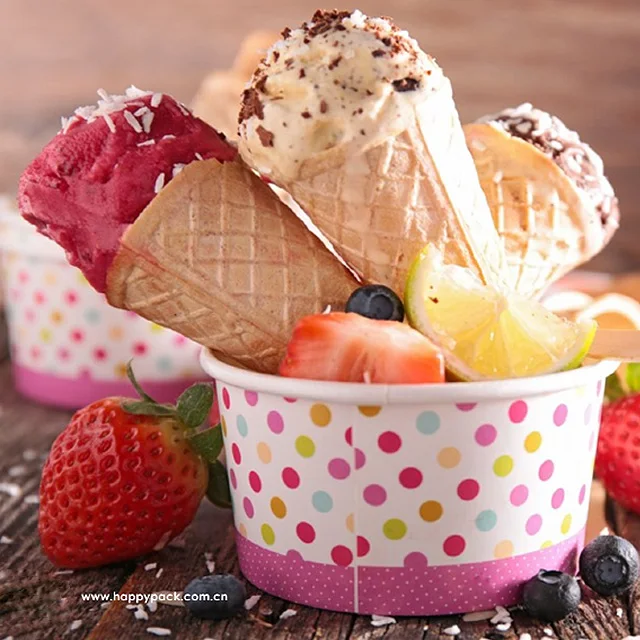 HAPPYPACK Custom Coloure Printing Wholesale Disposable High Quality Holiday Paper Cup 8oz PE/PLA Ice Cream Cup Free Samples