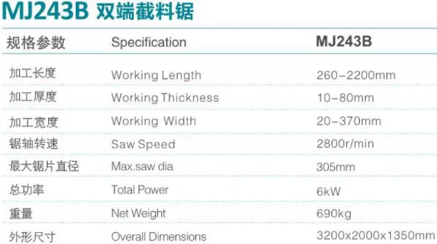 MJ243B Double End Saw for Wood End Saw Machine Double End Saw