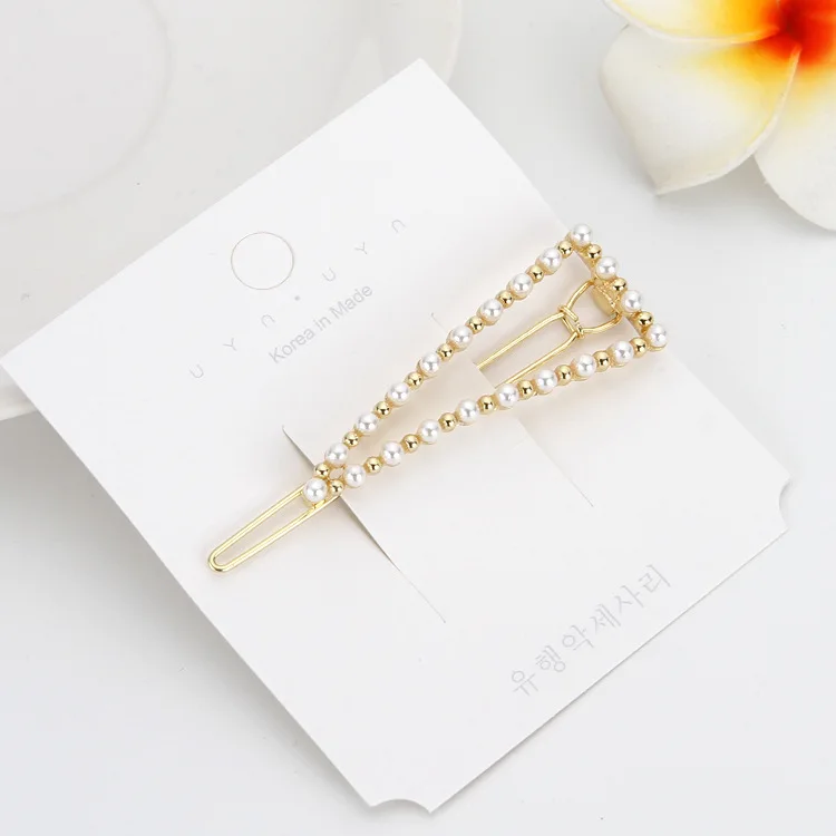 Wholesale Korean Heart Round Tie Geometric Mixed Designs Gold Plating Pearl Hair Clips For Women Baby Girls