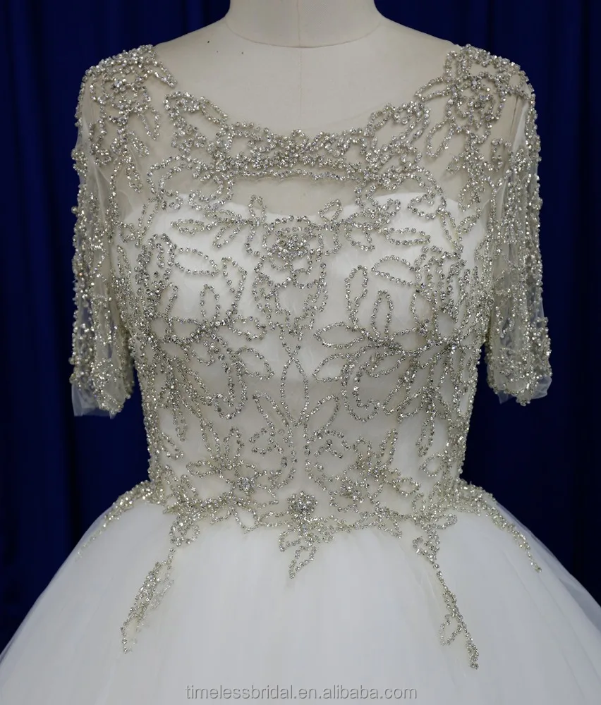 Luxurious high quality rhinestone beaded corset short sleeves wedding dress china