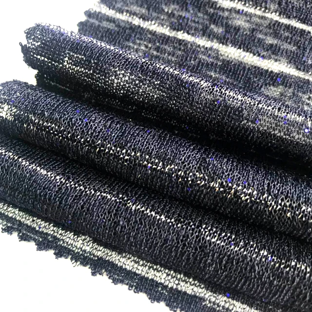 Good price 300d96f stripe hacci thick knit fabric with metallic glitter