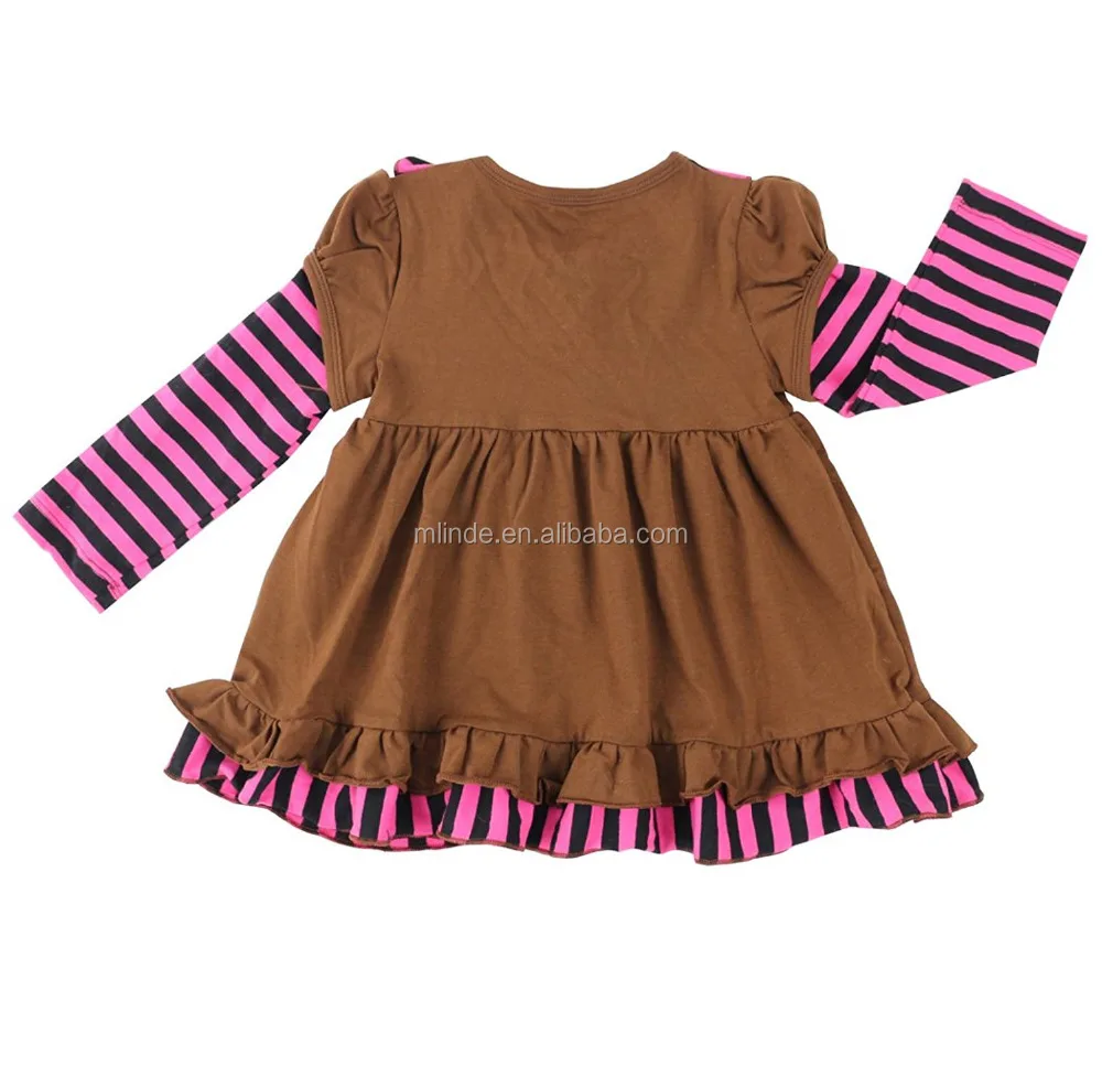 Girls Striped Knit Cotton Clothing Sets Top Dress And Ruffle Pants Kids Clothes