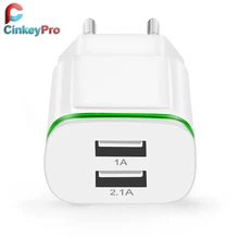 LED Light EU Plug 2 Ports USB Charger 5V 2A Wall Adapter Mobile Phone Device Micro Data Charging For iPhone 4 5 6 iPad Samsung
