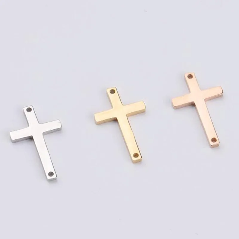Gold Plated High Polished Stainless Steel  11*18mm Christ Cross Charms for DIY Jewelry Bracelet Making