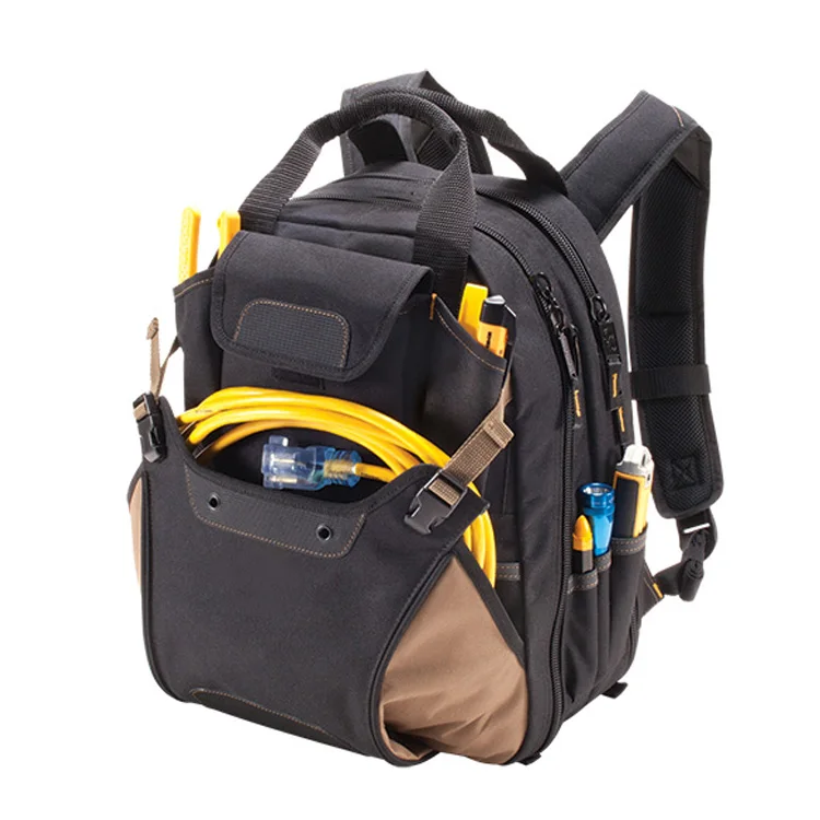 Free Tax Bags Factory In Myanmar 44 Pocket Hard Bottom Networking Tool Bag Electric with Padded Shoulder Straps