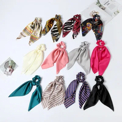 Fashion women lovely printed ribbon hair scrunchies cute gum elegant Hair Tie Accessories Ponytail Holder