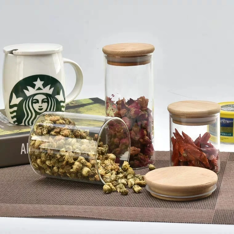 
Large capacity and small capacity transparent sundry bottle with bamboo lid 