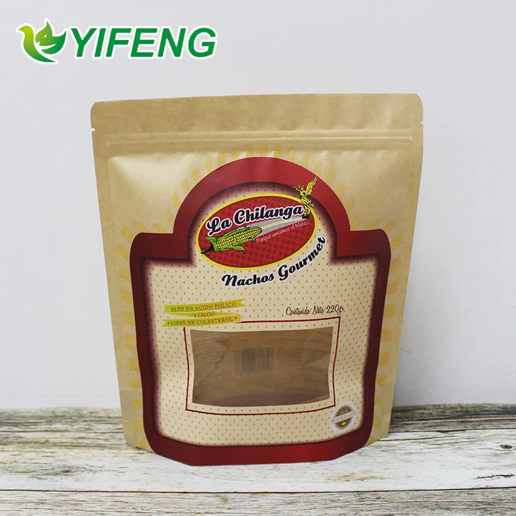 Ziplock Stand Up Pouch Kraft Paper Bags Doypack With Clear Window And Zipper