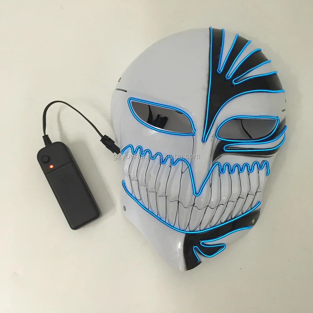 Wild Party Props Led Neon Strip Death Anime Character Mask Kurosaki Ichigo Cosplay Mask EL Illuminated Cartoon Theme Accessory