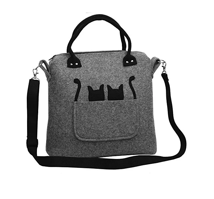 2 Kangaroo Cats oo Handmade Wool Felt Hand Bag Shoulder Bag