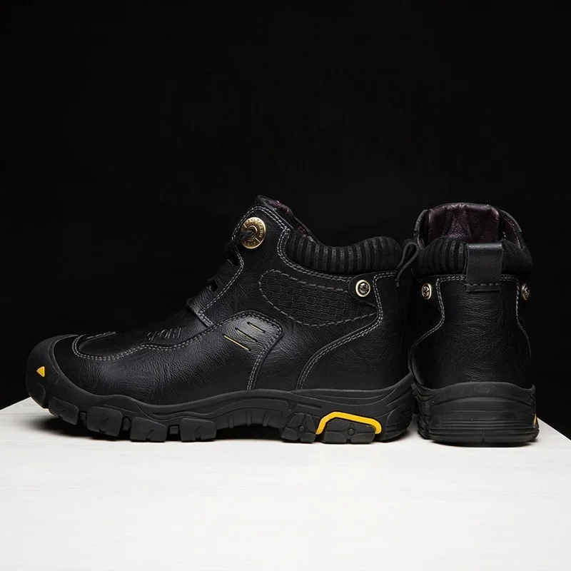 Мужские Теплые ботильоны из воловьей кожи, коричневые ботинки с плюшевой подкладкой, Рабочая обувь для снега, уличные ботинки для снега, зима 2019