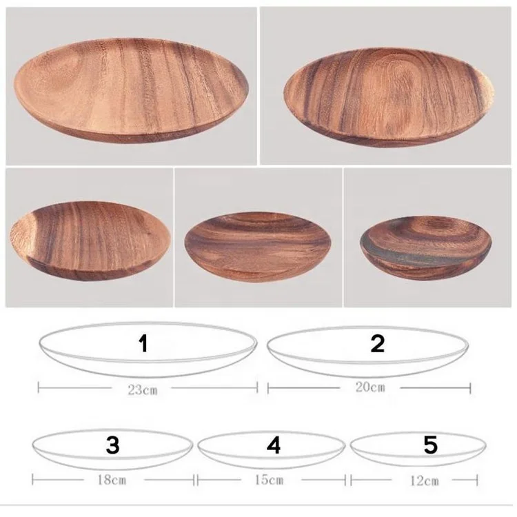 Wholesale Luxury Home Decor Custom Logo Carved Large Natural Wood Plate Dishes Round Walnut Wooden Food Serving Platters Tray
