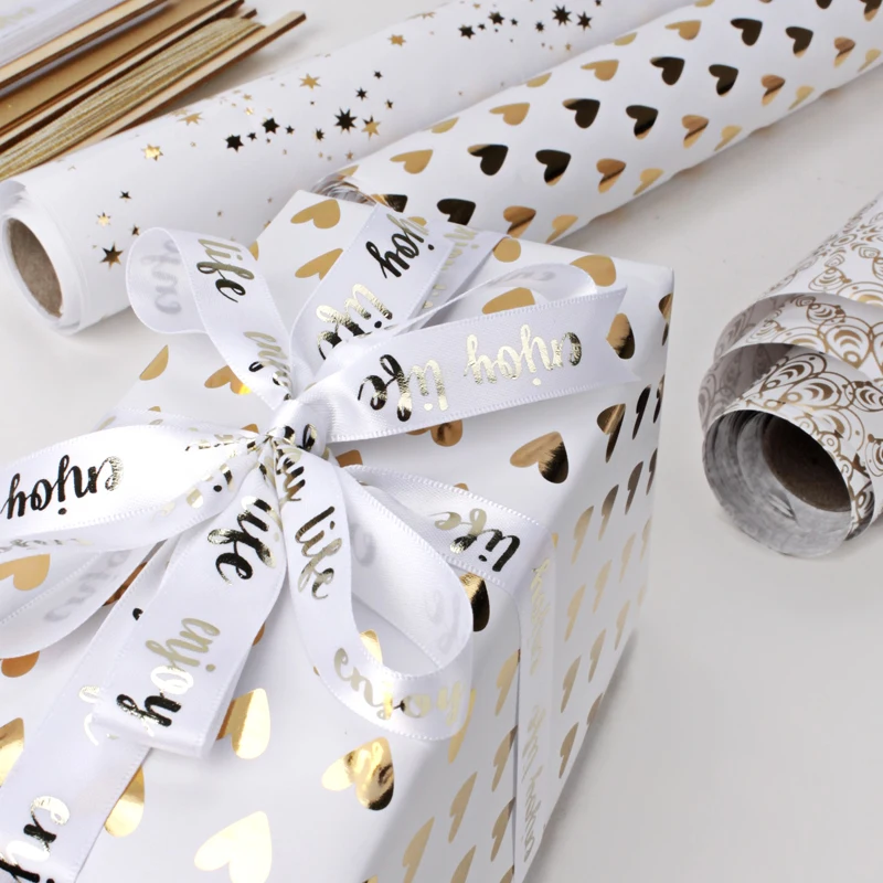 
Wholesale Metallic Gold Foil Heart Patterns Printed Wrapping Paper for Gift 