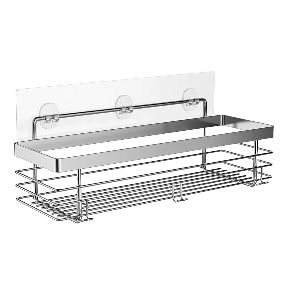 
No Drilling Wall Mount Corner Bathroom Shelves Organizer Adhesive Shower Shelf with Hooks 