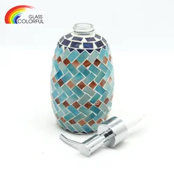 Geometric handmade glass mosaic liquid soap dispenser