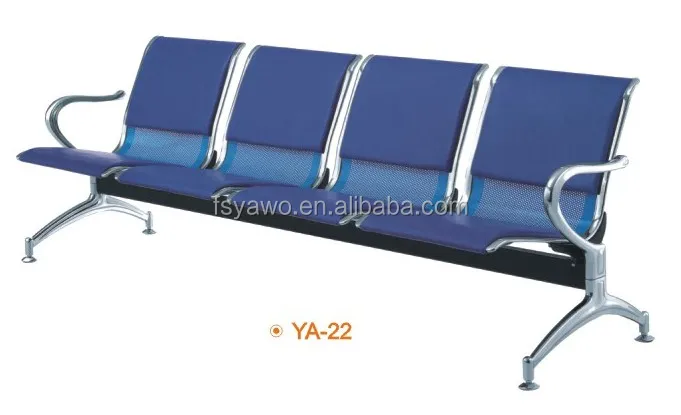 Коммерческая мебель для приемной новый стиль сеткой для сидения 4-seater кожаная обложка синего цвета металлический стул YA-22