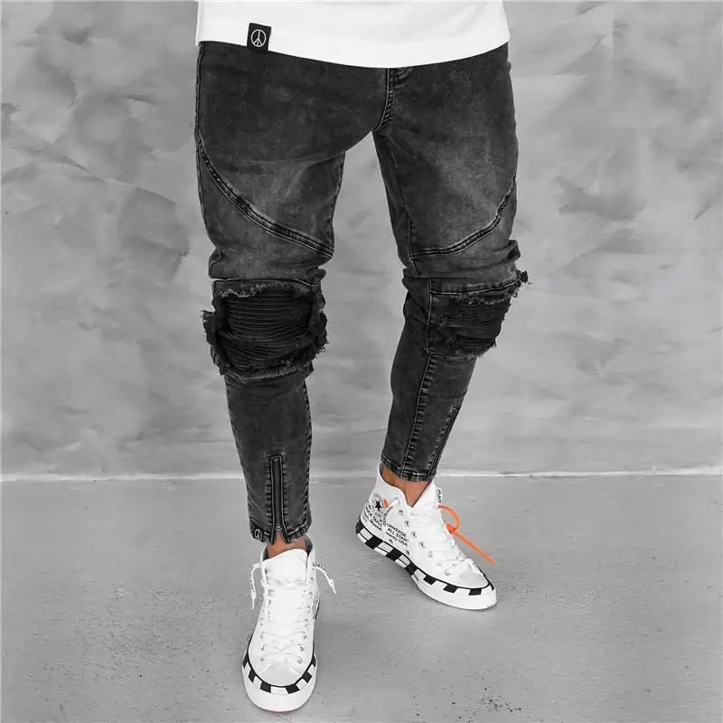 Wholesale New Style European Moto jeans men Slim fit
