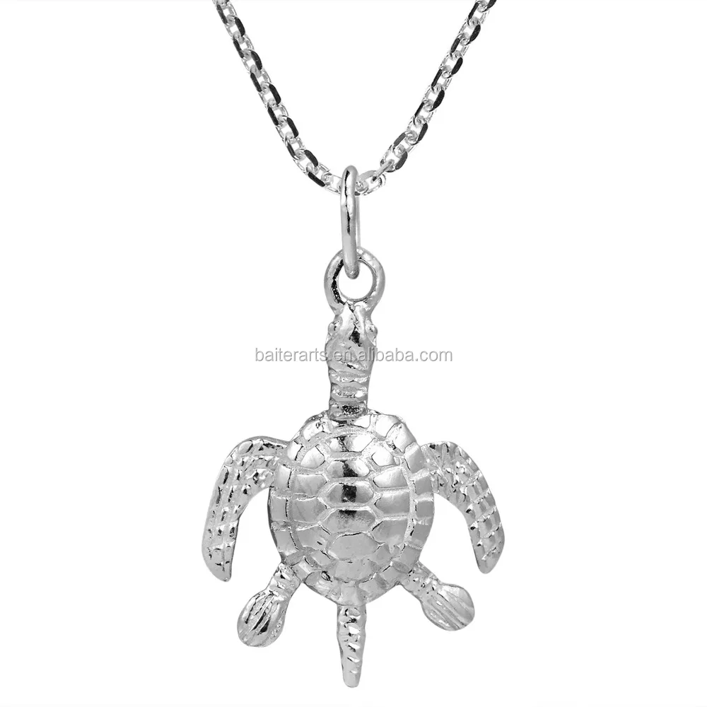 Custom Wholesale Turtle Jewelry 925 Sterling Silver Zircon Stone Nautical Ocean Sea Turtle Pendant Necklace