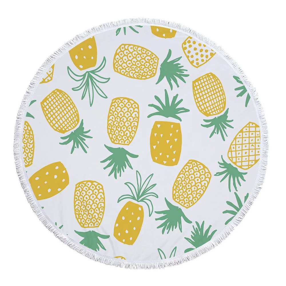 Factory made Ultra fine fiber printed circular tropical plant pineapple multi-function beach towel microfiber round beach towel