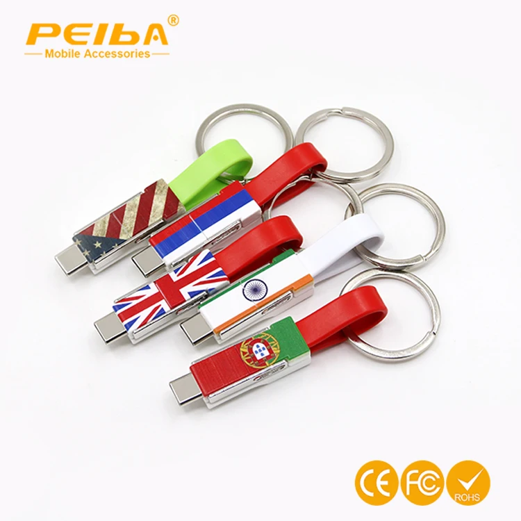 Keyring Charger Cable with USB-A to Micro USB & ISO 3 in 1 charging cable sync cord Magnetic keychain for smartphone