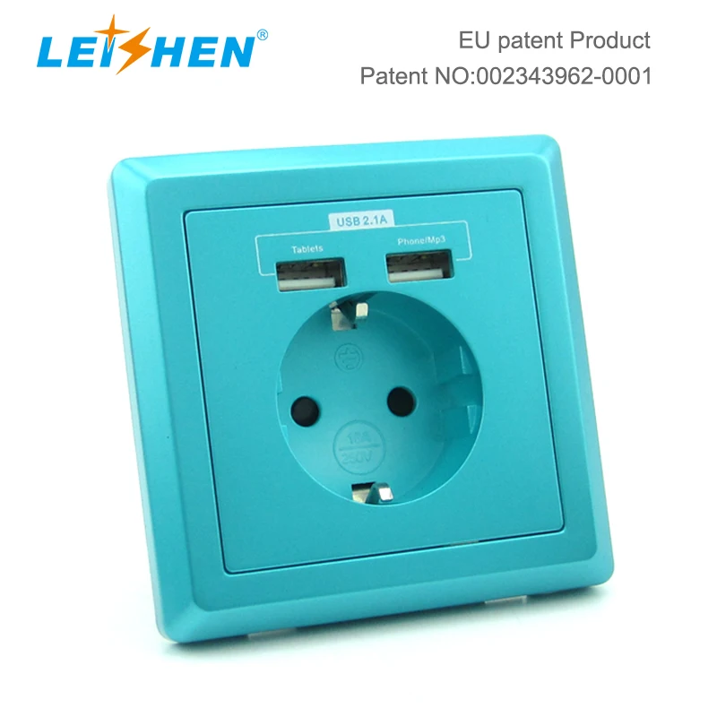 LEISHEN 16A Cheaper Price 86*86mm Electric Plug Dual USBA Schuko Wall Mount Socket For Germany France Italy Market