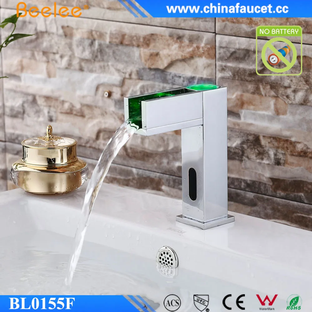 Beelee Brass Chrome Hand Free Automatic Water Faucet Auto Sensor LED Basin Taps