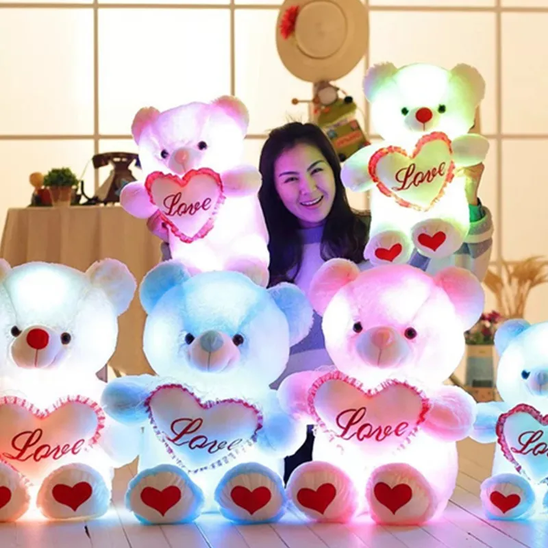 2018 Hot Customized Colorful Glowing Led Teddy Bear Creative Light Up Stuffed Love Heart Teddy Bear Plush Toy