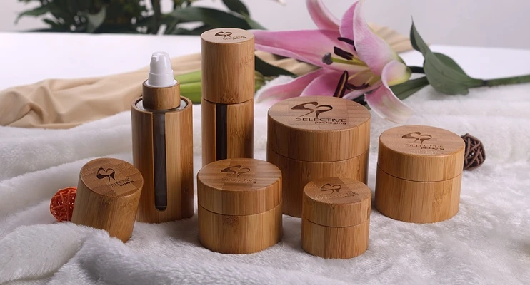 bamboo packaging unique 10g 15g wooden jar with bamboo lid cosmetic cream aluminum jars