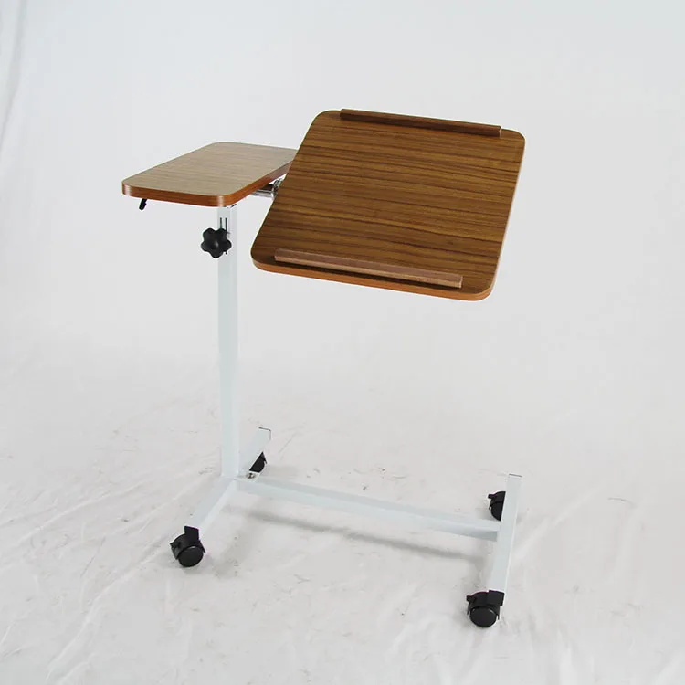 wooden movable nursing bed table with wheel side table with wheels removable lifting bedside solid wood table