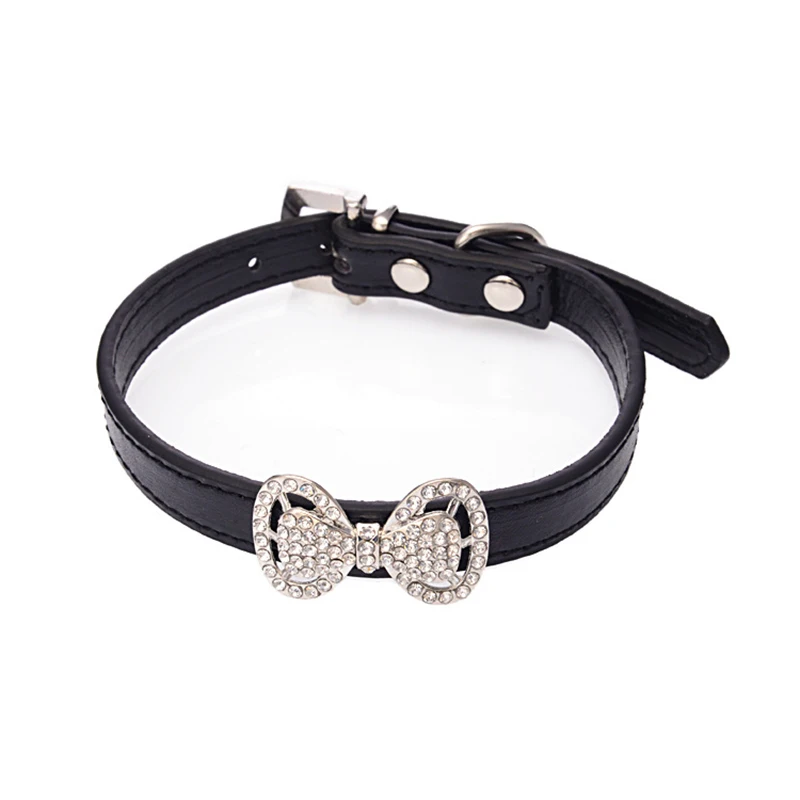 PU pet collar  diamond metal butterfly dog collar pet supplies wholesale dog chain