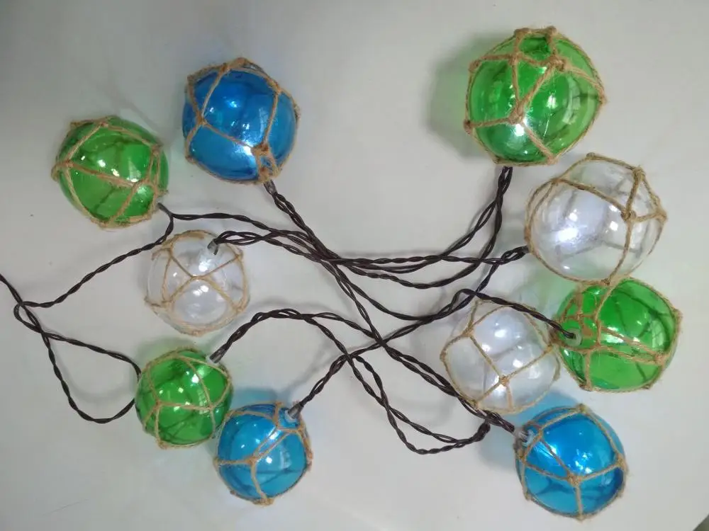 2019New Ideal Christmas Xmas Ornament 10 LED Nautical Fishing Floats Coastal Buoy Beach Style Roped Net Ball String Lights Set
