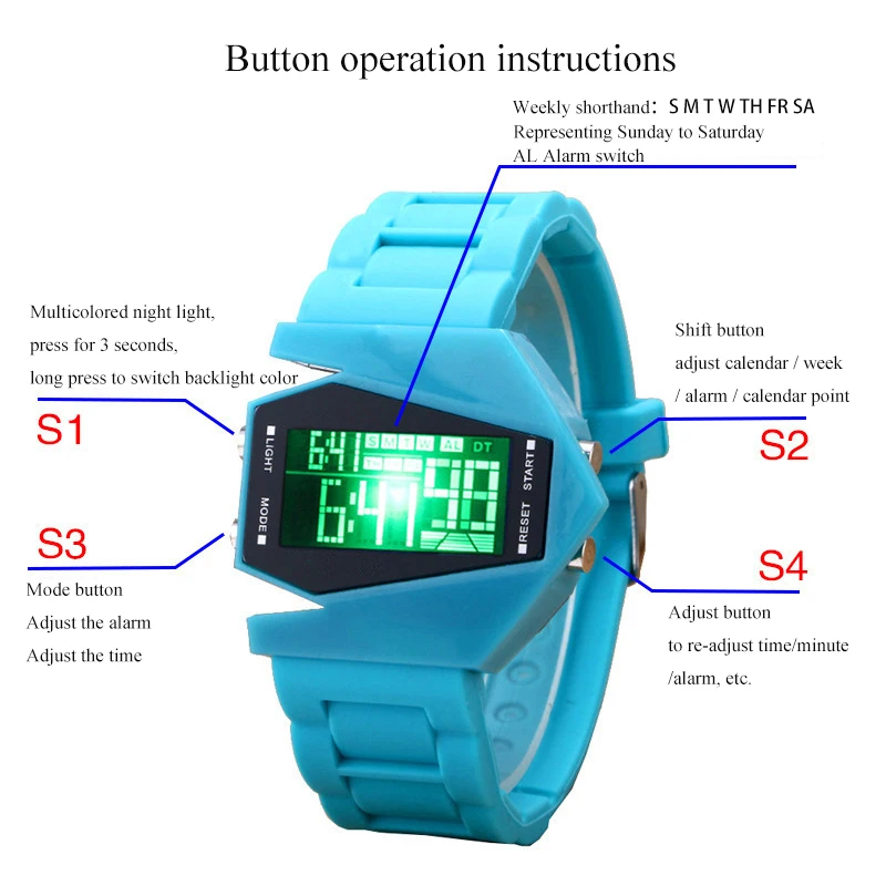 Fashion Multifunction changed light color Silicone rubber kid watches alarm kids wrist watch