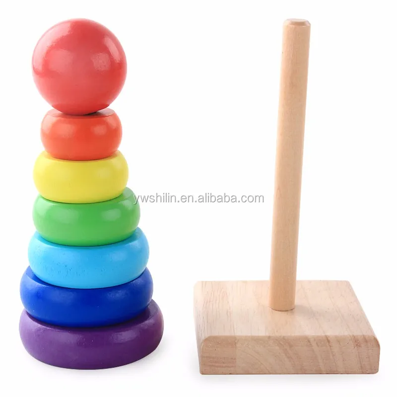 Wooden Multicolor Early Educational Superimposed Rainbow Tower Block Toys