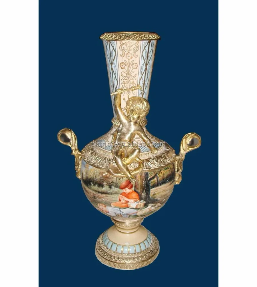 
Luxury Baroque Porcelain Large Vase/Porcelian Hand Pinted Large Blue Reproduction Vase/Home Decor Antique Vase With Gilt Bronze 