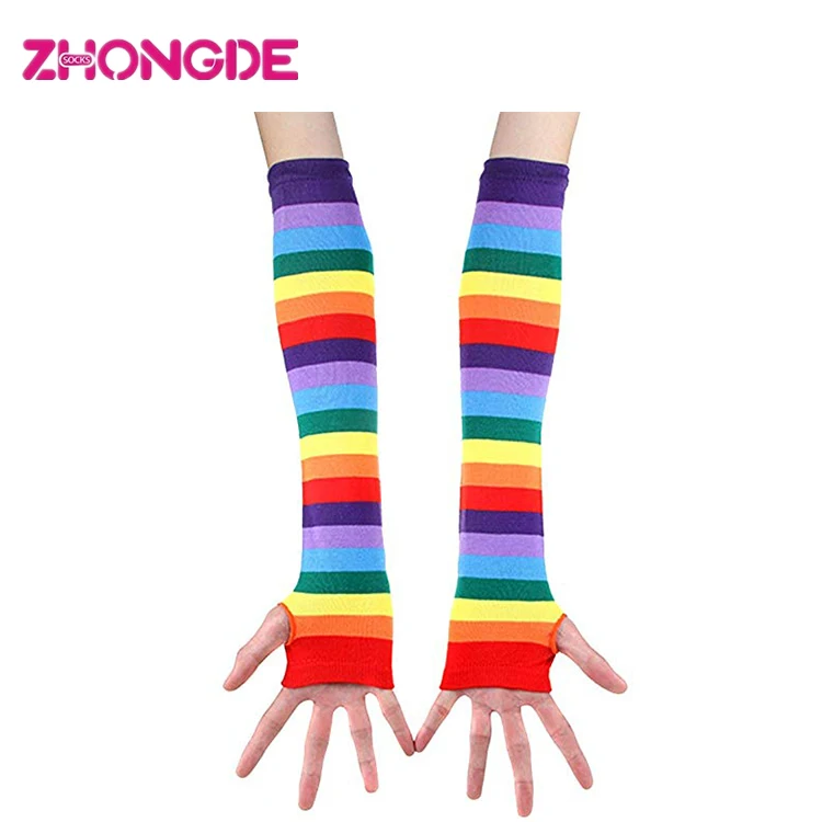 Custom Rainbow Stripe Fingerless Gloves Arm Warmer