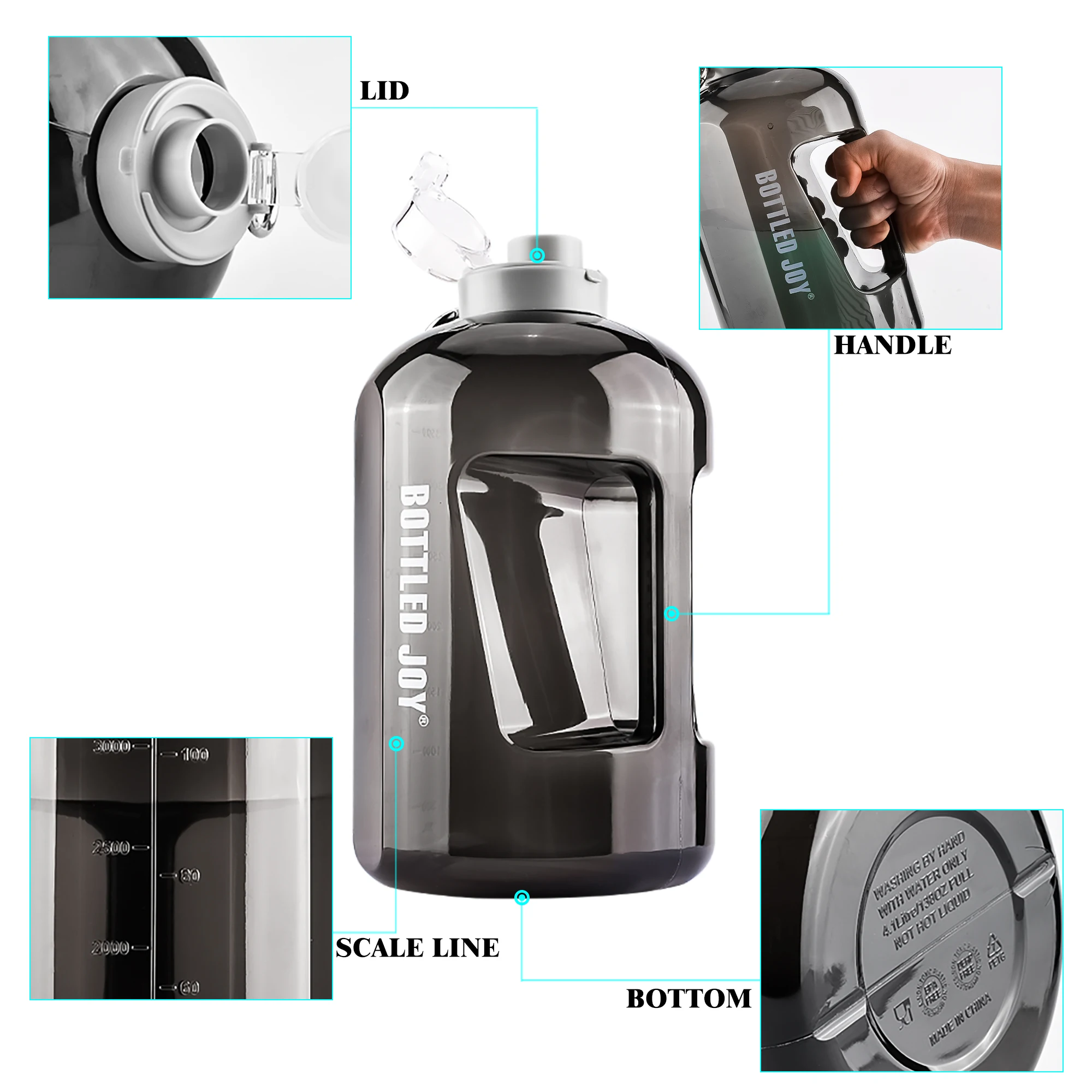 Amazon Best Seller  1 Gallon Large Water Bottle with time marker Clear Sports Bottle BPA Free Water Container Jug with handle