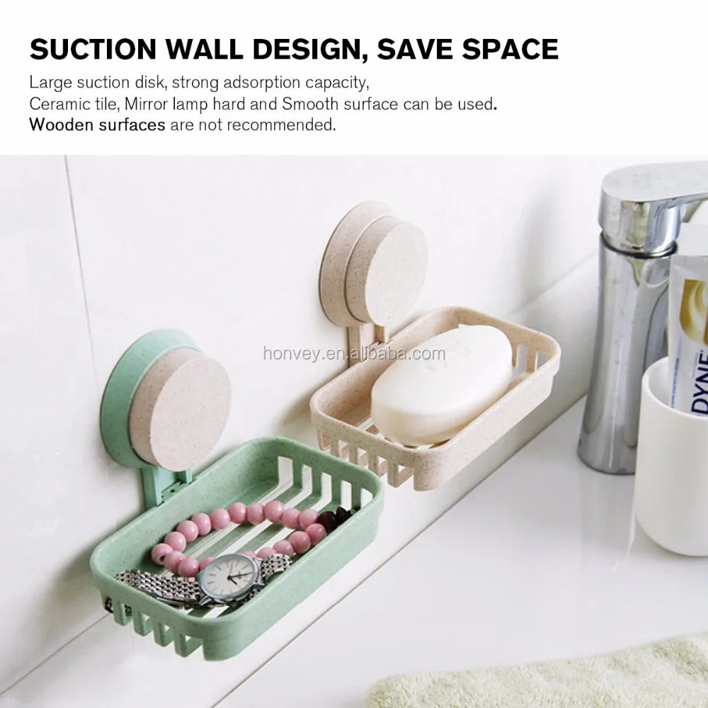 
HONVEY Suction Soap Wheat Straw Dish Holder Soap Case Saver with Tool Free Installation 