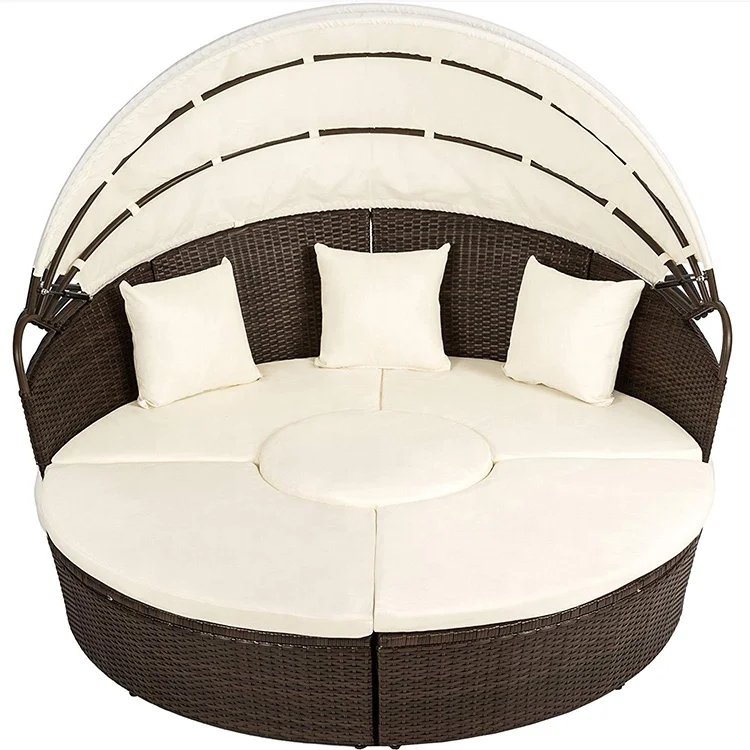 Торговая гарантия индивидуальная круглая ратанговая Роскошная уличная садовая кушетка