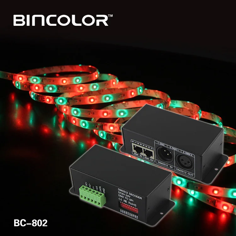 BC-802-2812 DMX decoder DMX to SPI converter ws2812b LED light DMX 512 rgb decoder controller for TM1809 UCS1909 UCS1912 UCS2903