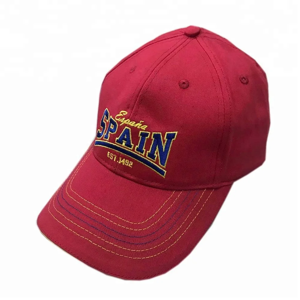 Cotton twill country sports cap with embroidery, designed country flag baseball cap football game/spain cap