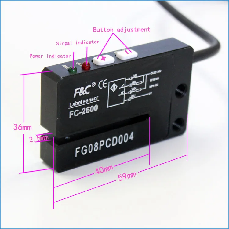 FC-2600 Photoelectric Labeling Sensors Fork Shaped Sensor Suitable For Auto Packing Machine, labeling machine system