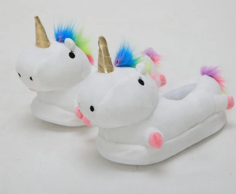 plush unicorn slippers colorful design