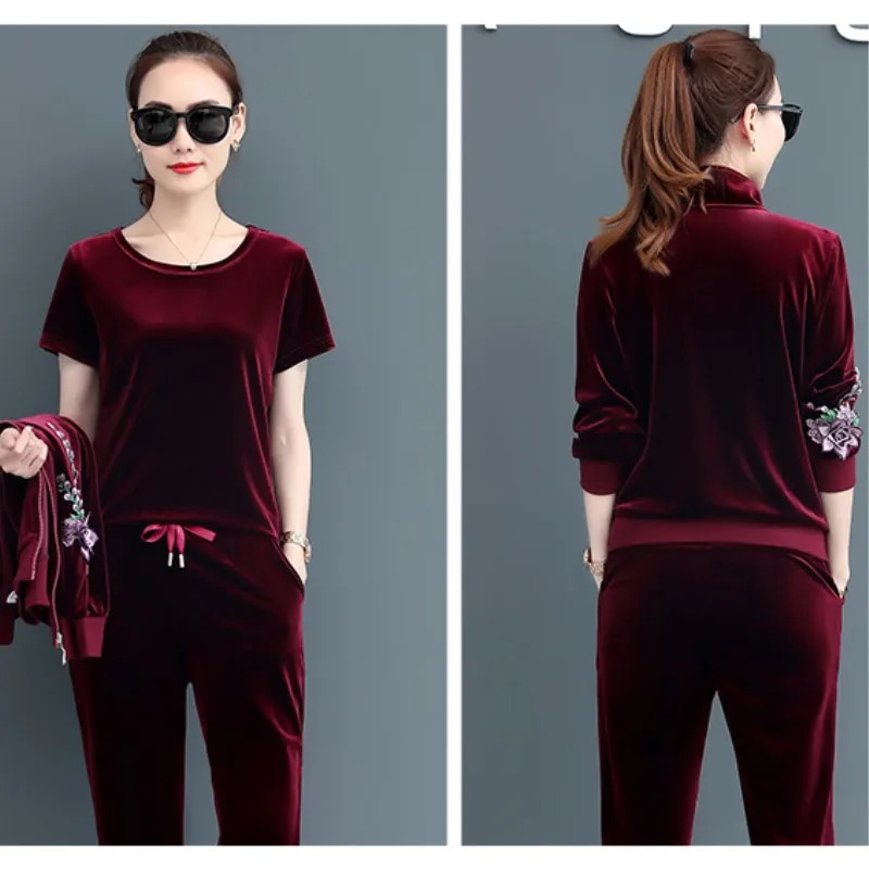 Maroon Cheap Velour OEM Woman Sport Tracksuit