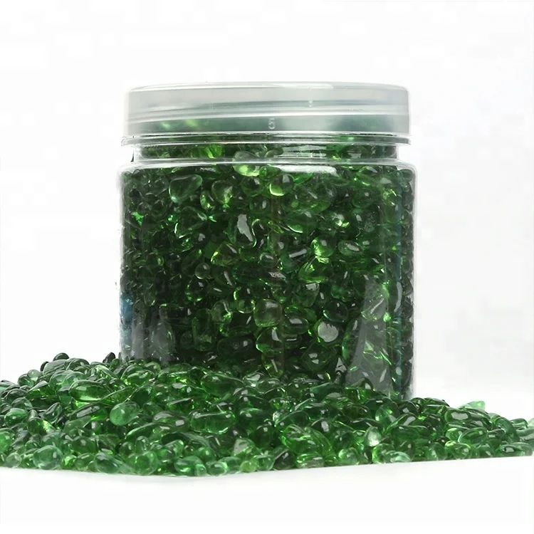 Wholesale 3-6mm High Luster Green Decorative Crystal Fire Glass Beads Pebbles for Fire Pit Fireplace Resin Artworks