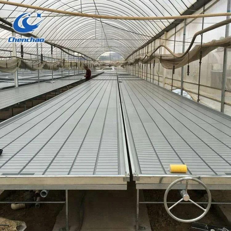 Greenhouse Systems growing hydroponic farm equipment ebb and flow rolling bench