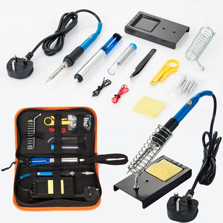 
14pcs 60w Soldering Iron Kit Adjustable Temperature Soldering-iron Gun Kit with Soldering Tips, Desoldering Pump, Tweezers 