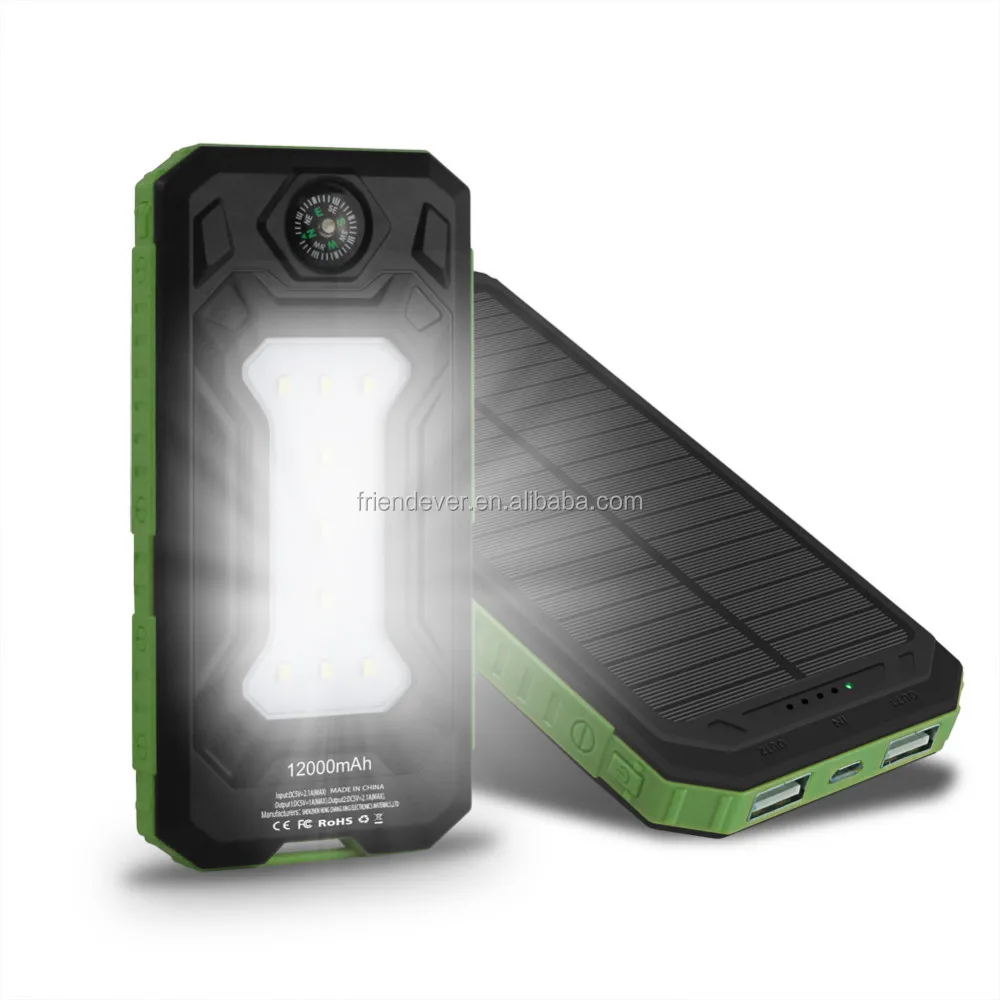 Outdoor camping power bank charger, solar power bank 12000mah