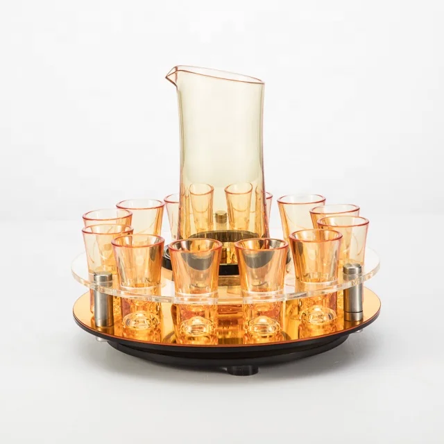 Plastic Rotate Shot Glass drink holder Serving Tray with Pitcher, acrylic wine glass holder tray